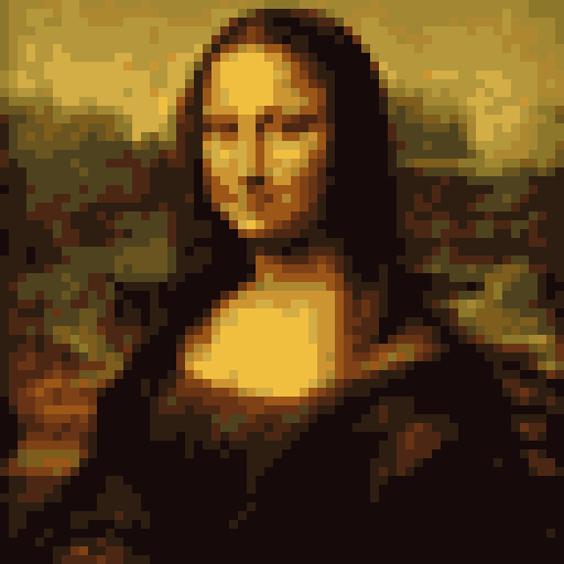 Mona Lisa sample converted to a 64 by 64 pixel grid